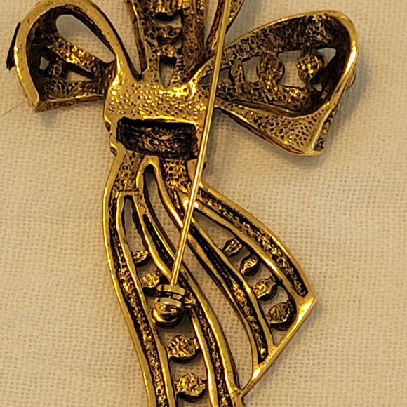 Vintage Gold Tone & Black Ribbon Brooch - Picture 3 of 10